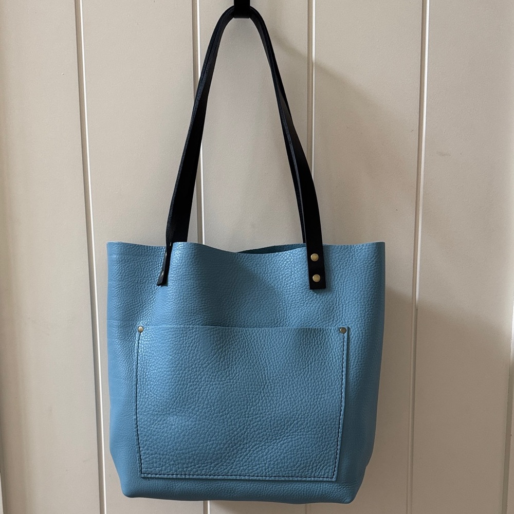 Portland Leather Goods Chic Sky Blue Tote with Black Straps